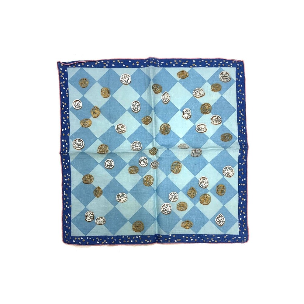 Asian Linen Novelty Handkerchief Cottage 1950s Vintage Feminine Dainty Retro